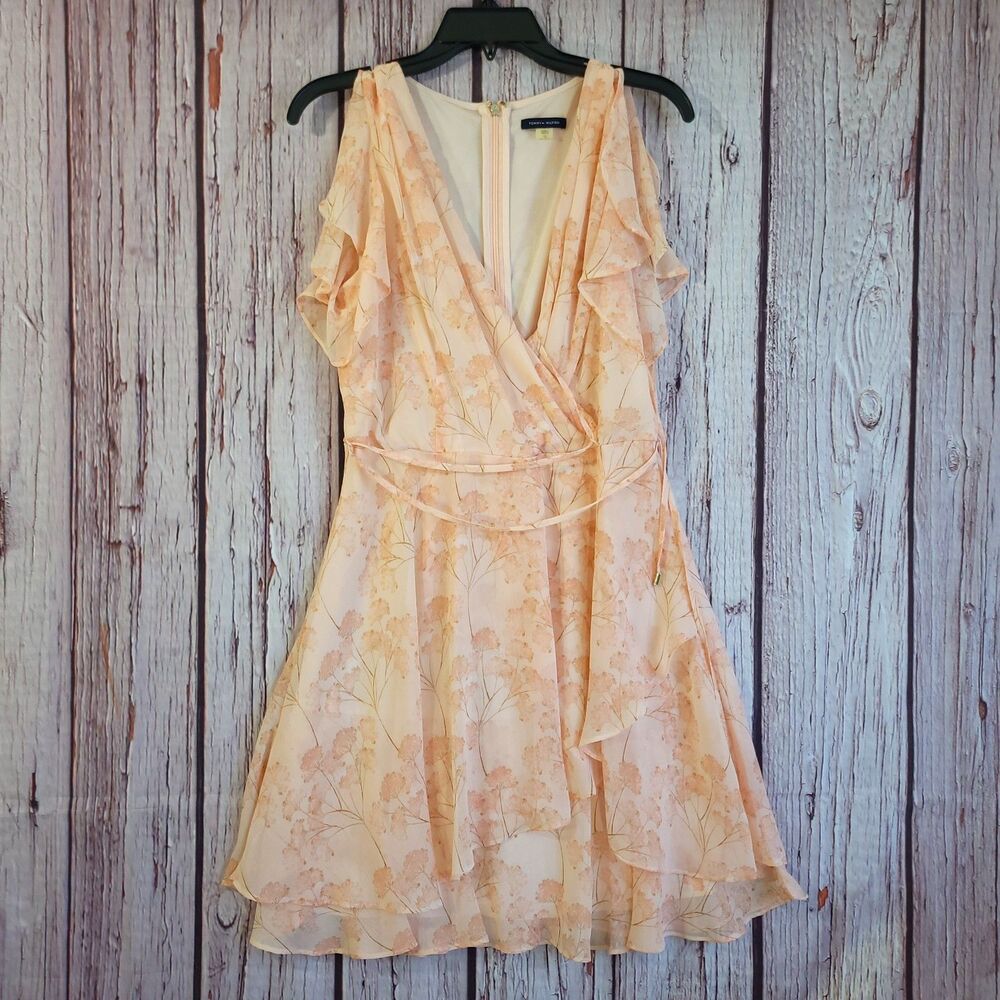 Tommy 10 Polyester Hilfiger Nantucket Blossom Chiffon Faux Wrap Dress V-neck